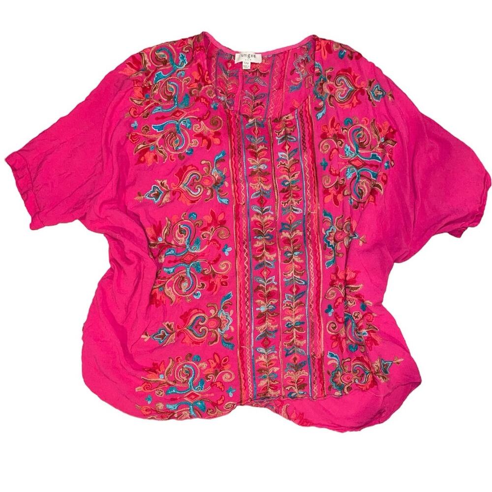 Umgee Pink Embroidered Short Sleeve Top S/M